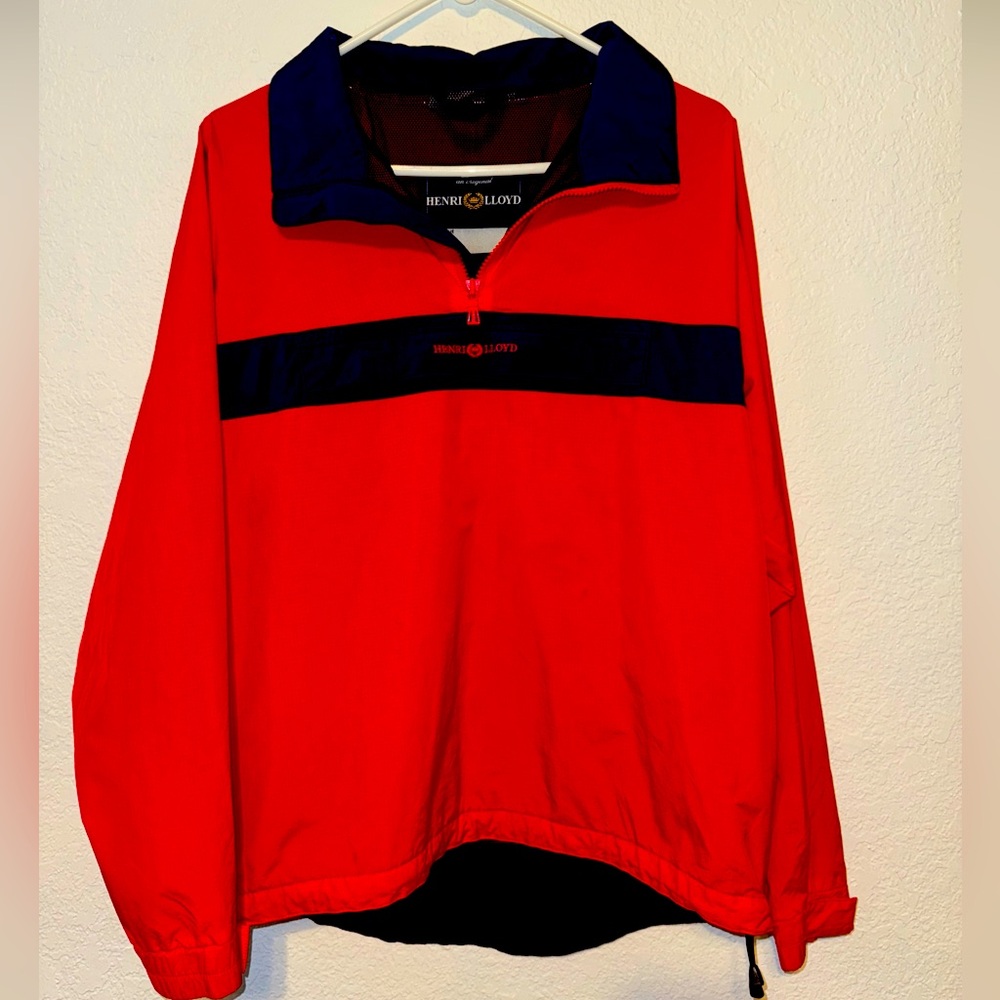Henri Lloyd Men's Pullover Jacket 1/4 Zip Lightweight Red Blue Sail Windbreaker